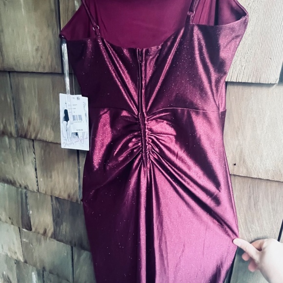 Honey and Rosie Junior M Glitter Pleated Side Slit Long Cherry Strap Dress - Picture 14 of 17